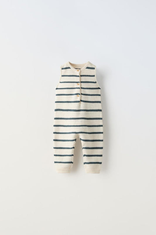 STRIPED KNIT OVERALLS